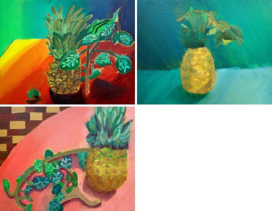 パイナップルとアイビー・油絵と水彩